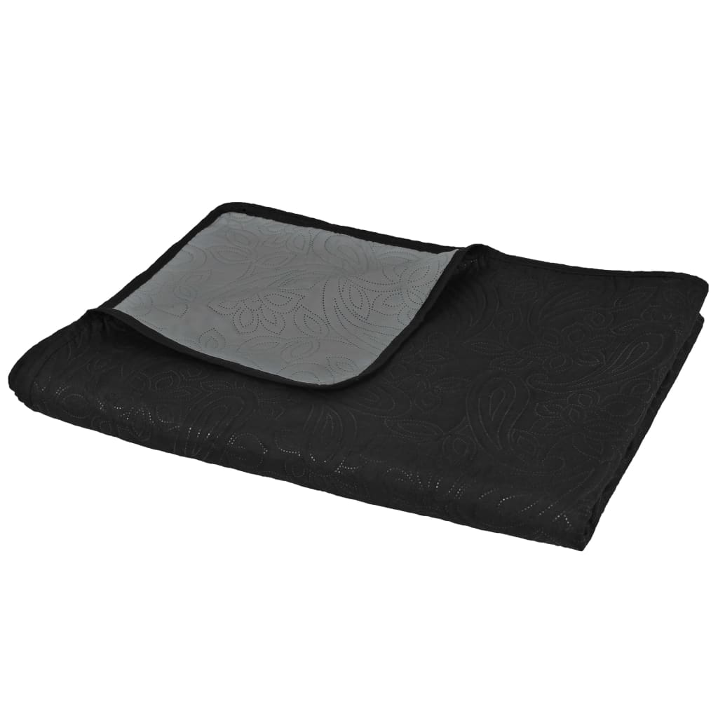 Zweiseitige Tagesdecke Gesteppt 230 x 260 cm Grau und Schwarz