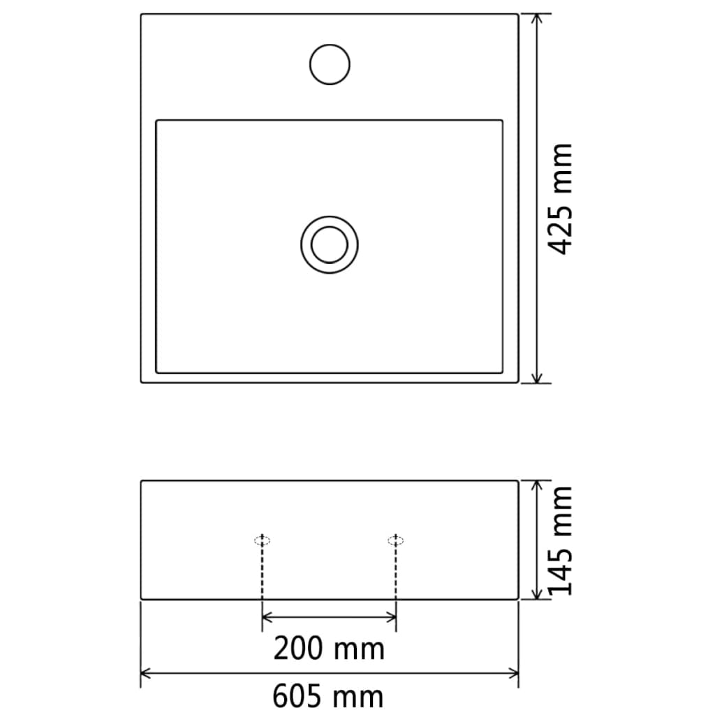 Waschbecken mit Hahnloch Keramik Schwarz 60,5 x 42,5 x 14,5 cm