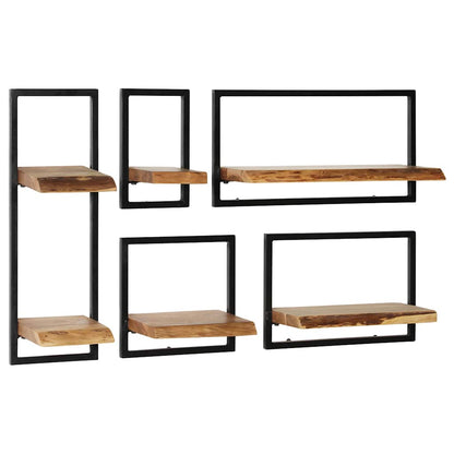 Wandregal-Set 5-tlg. Akazienholz Massiv und Stahl