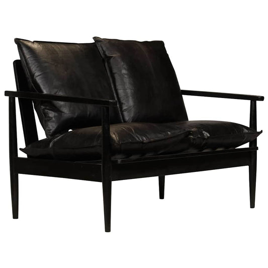 2-Sitzer-Sofa Echtleder Akazienholz Schwarz