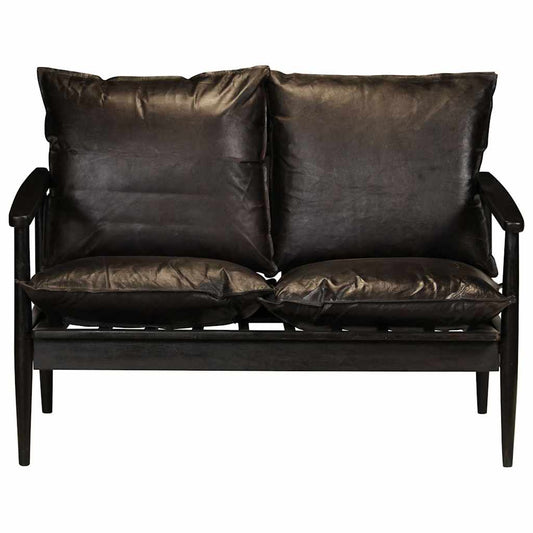 2-Sitzer-Sofa Echtleder Akazienholz Schwarz