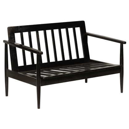 2-Sitzer-Sofa Echtleder Akazienholz Schwarz