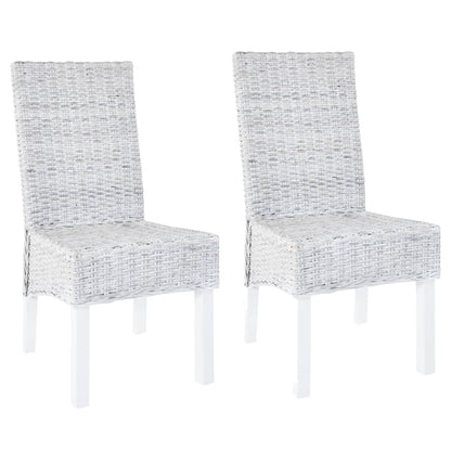 Esszimmerstühle 2 Stk. Hellbraun Kubu-Rattan und Mahagoniholz