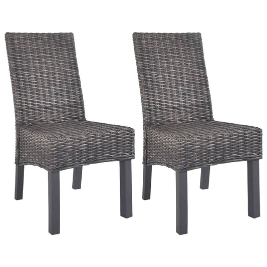 Esszimmerstühle 2 Stk. Braun Kubu-Rattan und Mahagoniholz