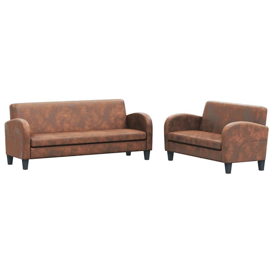 Sofa-Set 2-tlg. Kunstleder in Wildleder-Optik Braun