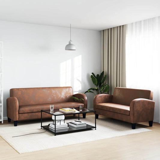Sofa-Set 2-tlg. Kunstleder in Wildleder-Optik Braun