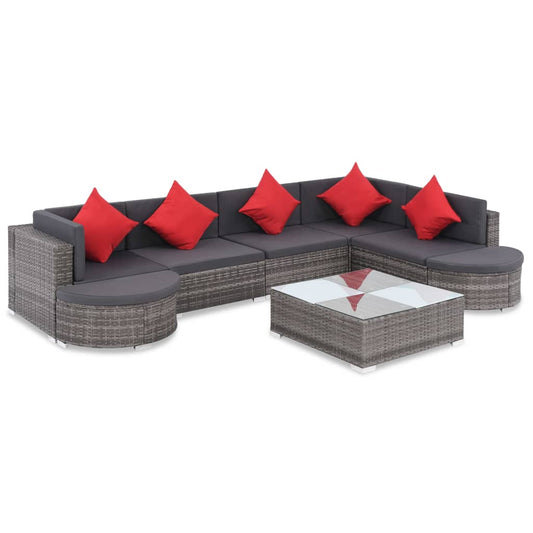8-tlg. Garten-Lounge-Set mit Kissen Poly Rattan Grau