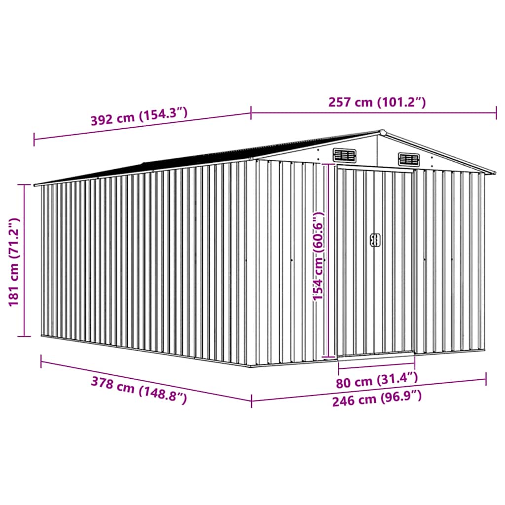 Gerätehaus 257x392x181 cm Metall Anthrazit