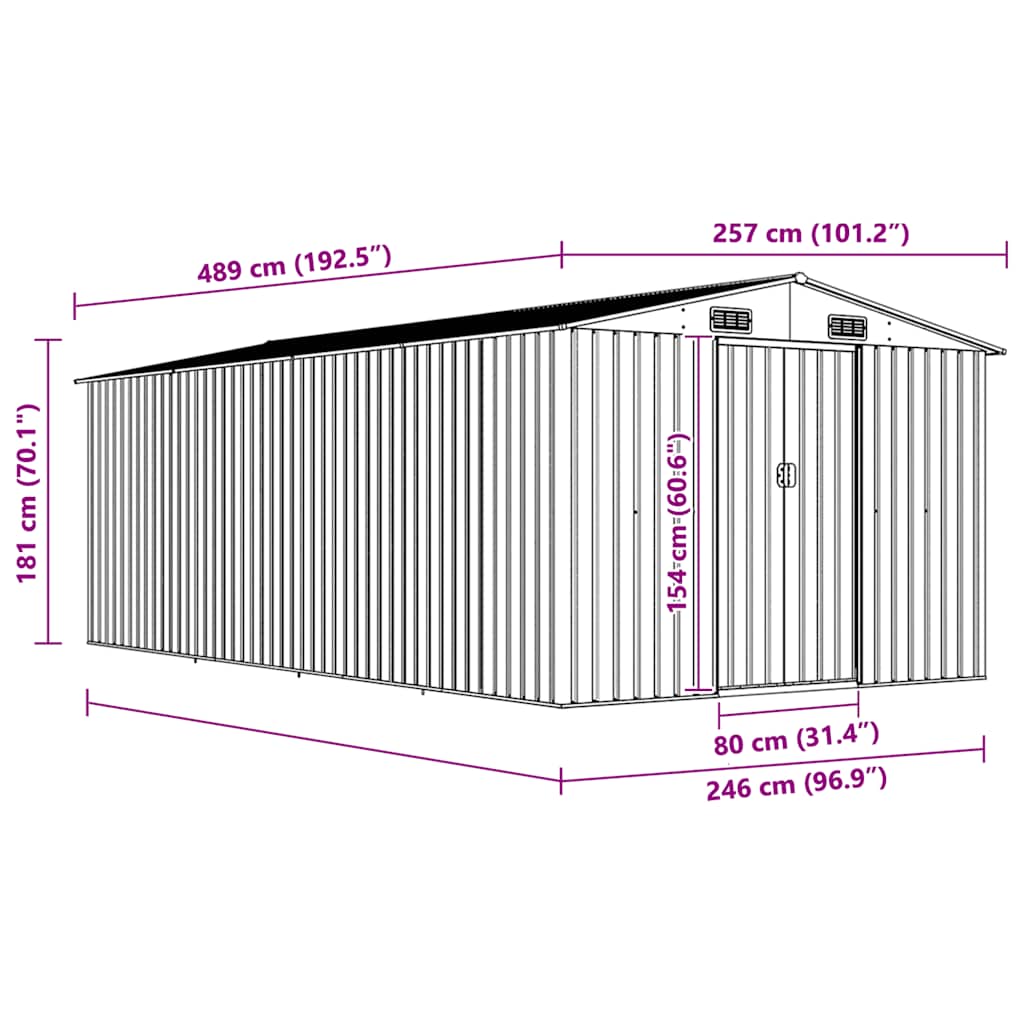 Gerätehaus 257x489x181 cm Metall Grün