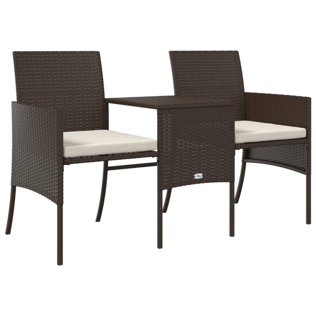 2-Sitzer-Gartensofa mit Tisch & Hocker Poly Rattan Braun