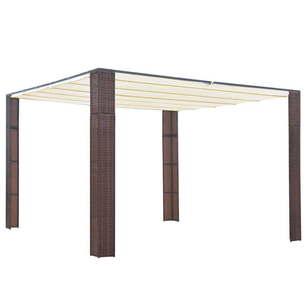 Pavillon mit Dach Poly Rattan 300x300x220 cm Braun und Creme