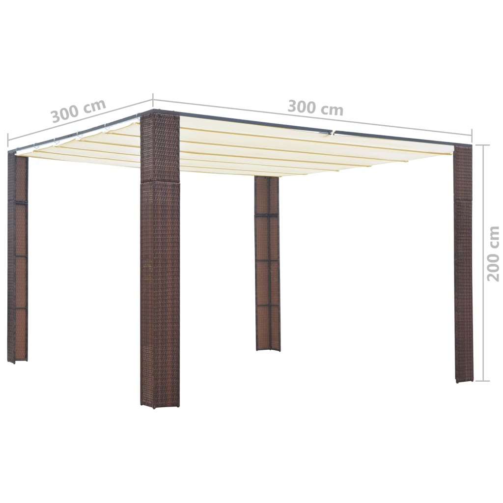 Pavillon mit Dach Poly Rattan 300x300x220 cm Braun und Creme