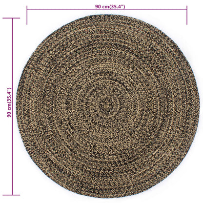 Teppich Handgefertigt Jute Schwarz und Natur 90 cm