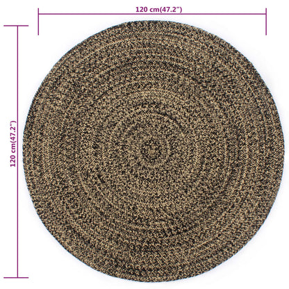 Teppich Handgefertigt Jute Schwarz und Natur 120 cm