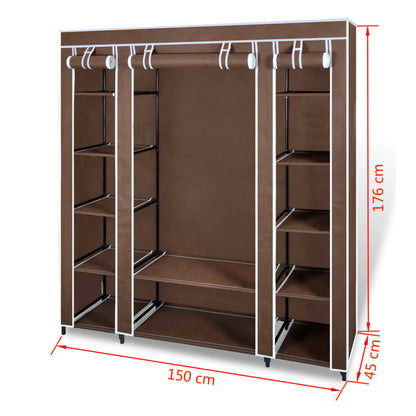 Stoffschrank mit Fächern und Stangen 45×150×176 cm Braun