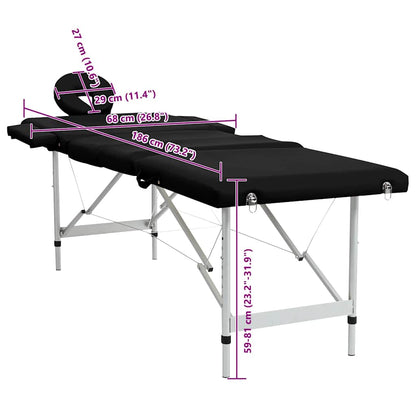 Massageliege Klappbar 4-Zonen mit Aluminiumgestell Schwarz