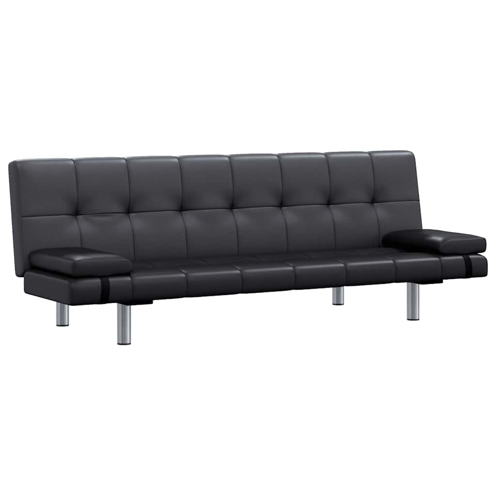 Schlafsofa mit 2 Kissen Kunstleder Ausziehbar Schwarz