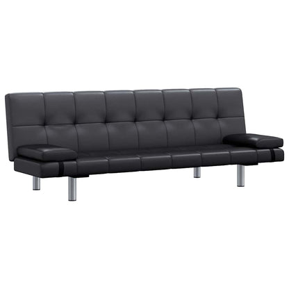 Schlafsofa mit 2 Kissen Kunstleder Ausziehbar Schwarz