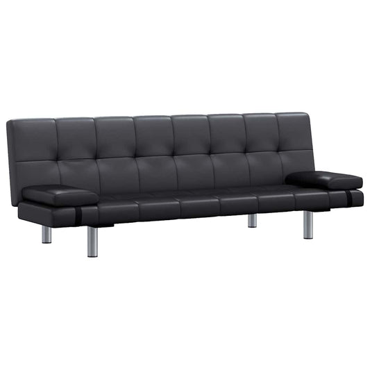 Schlafsofa mit 2 Kissen Kunstleder Ausziehbar Schwarz