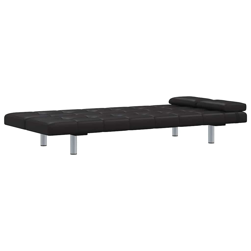 Schlafsofa mit 2 Kissen Kunstleder Ausziehbar Schwarz