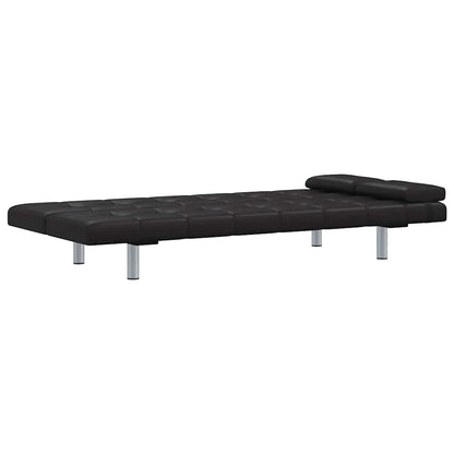 Schlafsofa mit 2 Kissen Kunstleder Ausziehbar Schwarz