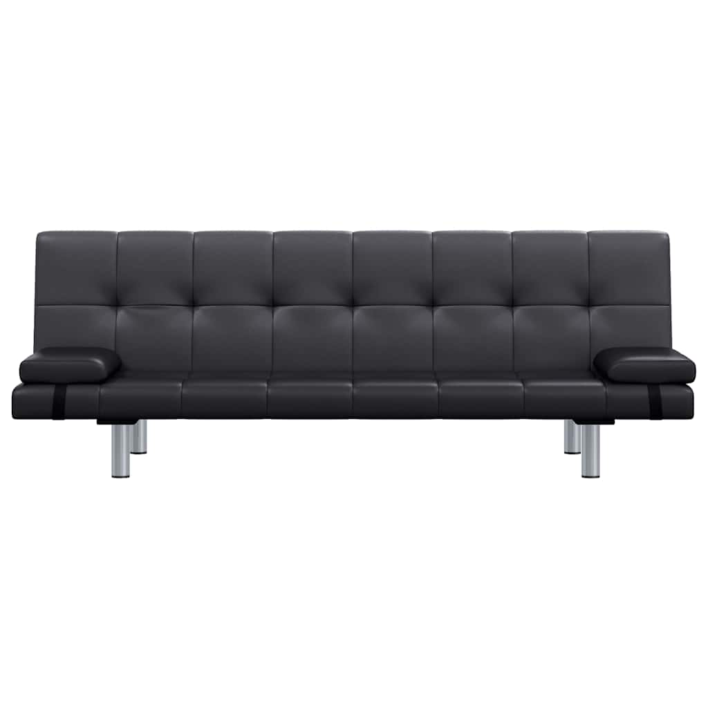 Schlafsofa mit 2 Kissen Kunstleder Ausziehbar Schwarz