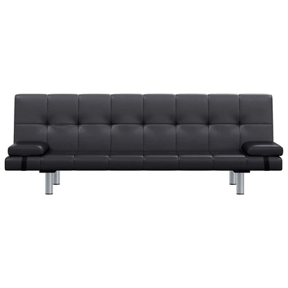 Schlafsofa mit 2 Kissen Kunstleder Ausziehbar Schwarz
