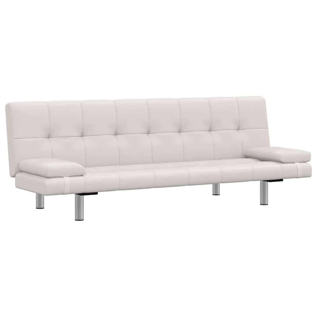 Schlafsofa mit 2 Kissen Kunstleder Ausziehbar Cremeweiß