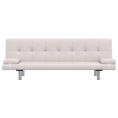 Schlafsofa mit 2 Kissen Kunstleder Ausziehbar Cremeweiß