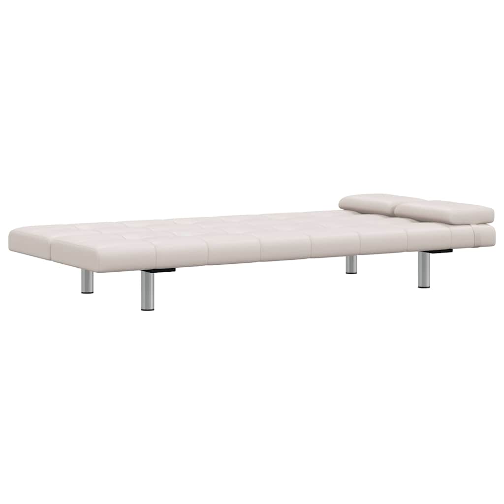 Schlafsofa mit 2 Kissen Kunstleder Ausziehbar Cremeweiß