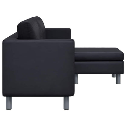 L-förmiges Sofa 3-Sitzer Kunstleder Schwarz