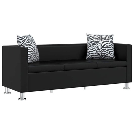 Sofa 3-Sitzer Kunstleder Schwarz