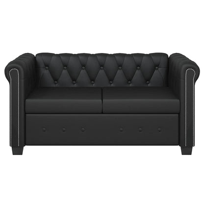 Chesterfield-Sofa 2-Sitzer Kunstleder Schwarz