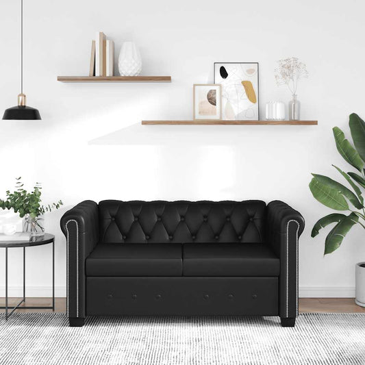 Chesterfield-Sofa 2-Sitzer Kunstleder Schwarz