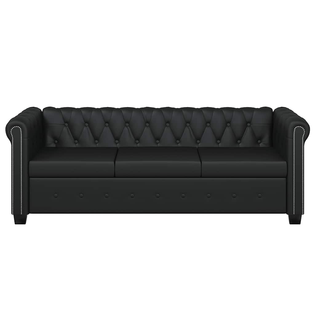 Chesterfield-Sofa 3-Sitzer Kunstleder Schwarz