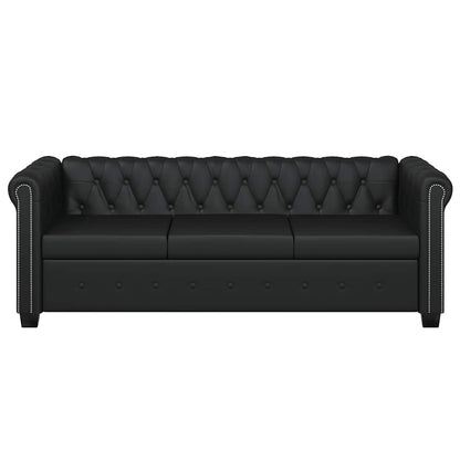 Chesterfield-Sofa 3-Sitzer Kunstleder Schwarz