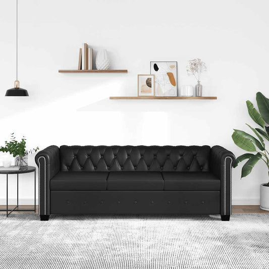 Chesterfield-Sofa 3-Sitzer Kunstleder Schwarz