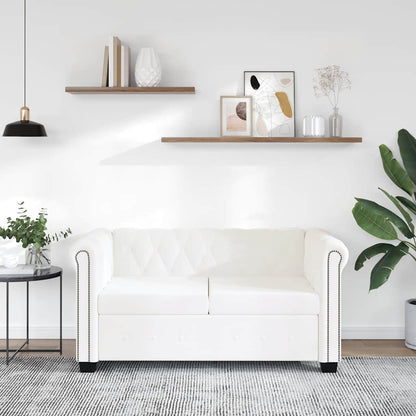 Chesterfield-Sofa 2-Sitzer Kunstleder Weiß