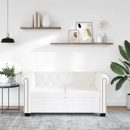Chesterfield-Sofa 2-Sitzer Kunstleder Weiß