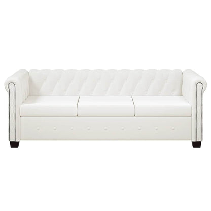Chesterfield-Sofa 3-Sitzer Kunstleder Weiß