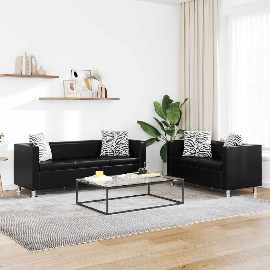 Sofa-Set Kunstleder 3-Sitzer und 2-Sitzer Schwarz