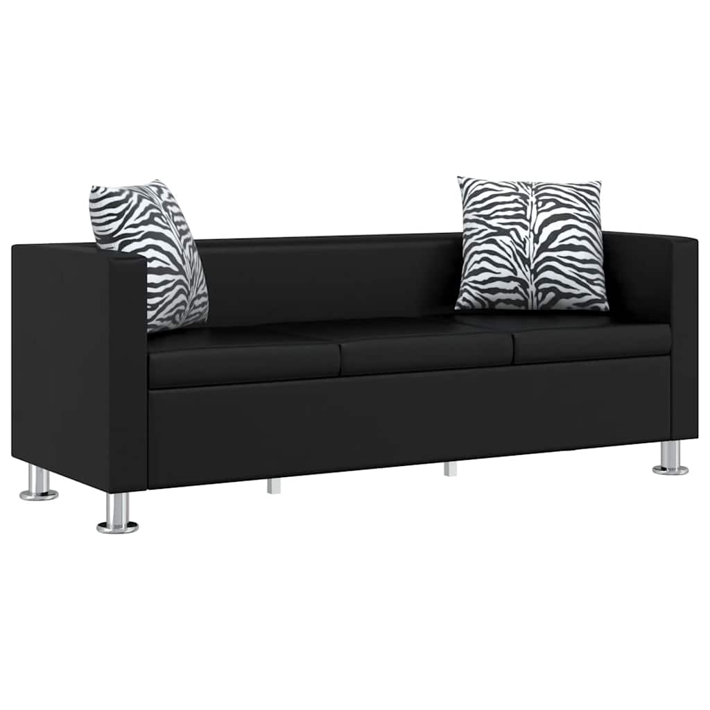 Sofa-Set Kunstleder 3-Sitzer und 2-Sitzer Schwarz