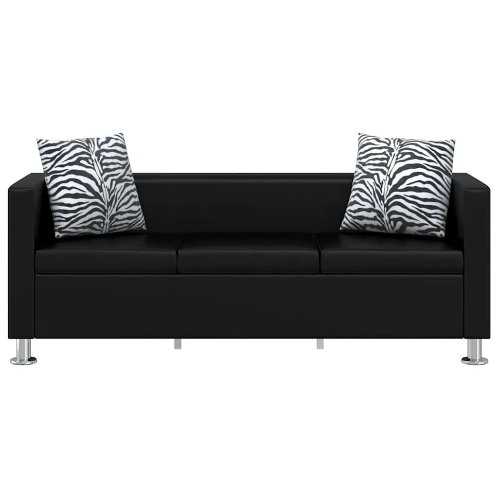 Sofa-Set Kunstleder 3-Sitzer + 2-Sitzer + Sessel Schwarz