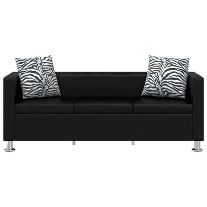 Sofa-Set Kunstleder 3-Sitzer + 2-Sitzer + Sessel Schwarz