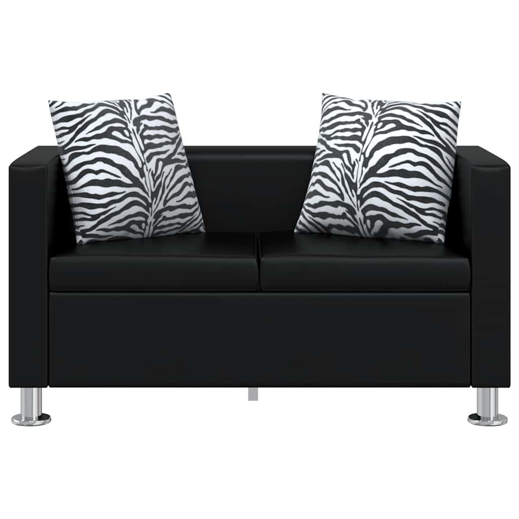 Sofa-Set Kunstleder 3-Sitzer + 2-Sitzer + Sessel Schwarz