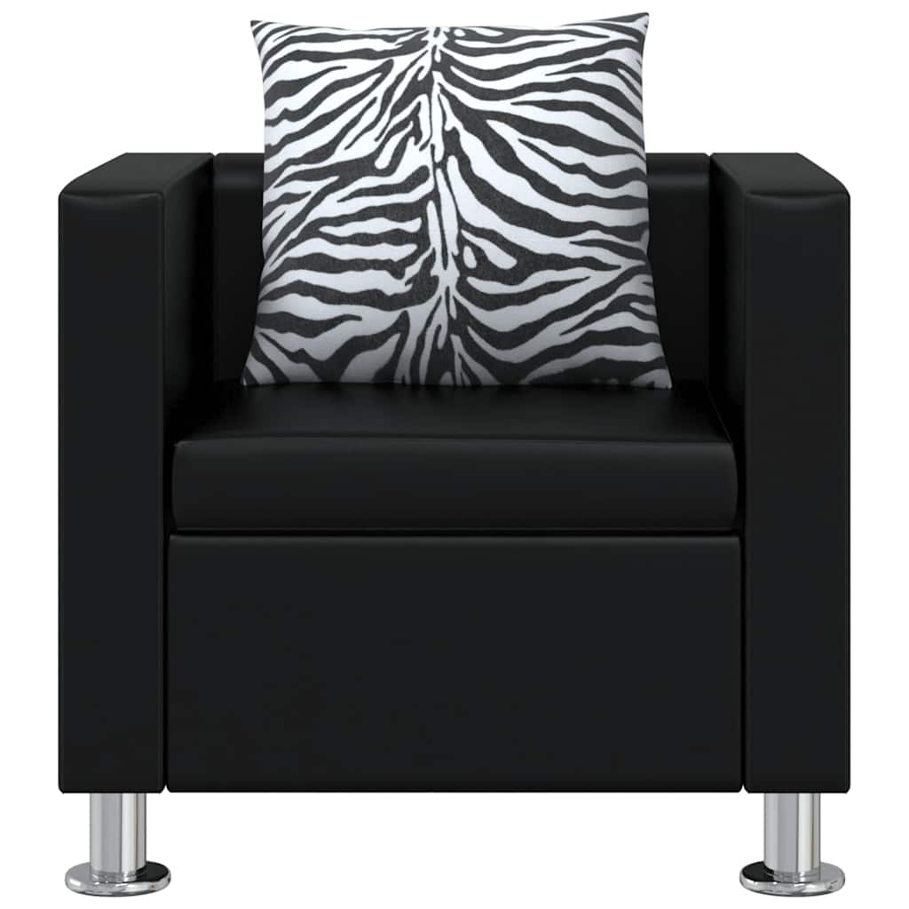 Sofa-Set Kunstleder 3-Sitzer + 2-Sitzer + Sessel Schwarz
