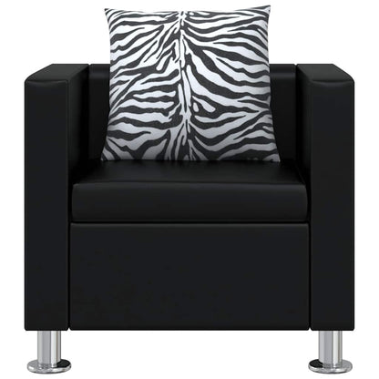 Sofa-Set Kunstleder 3-Sitzer + 2-Sitzer + Sessel Schwarz