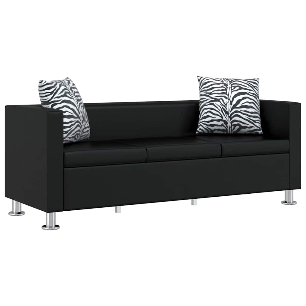 Sofa-Set Kunstleder 3-Sitzer + 2-Sitzer + Sessel Schwarz