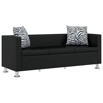 Sofa-Set Kunstleder 3-Sitzer + 2-Sitzer + Sessel Schwarz
