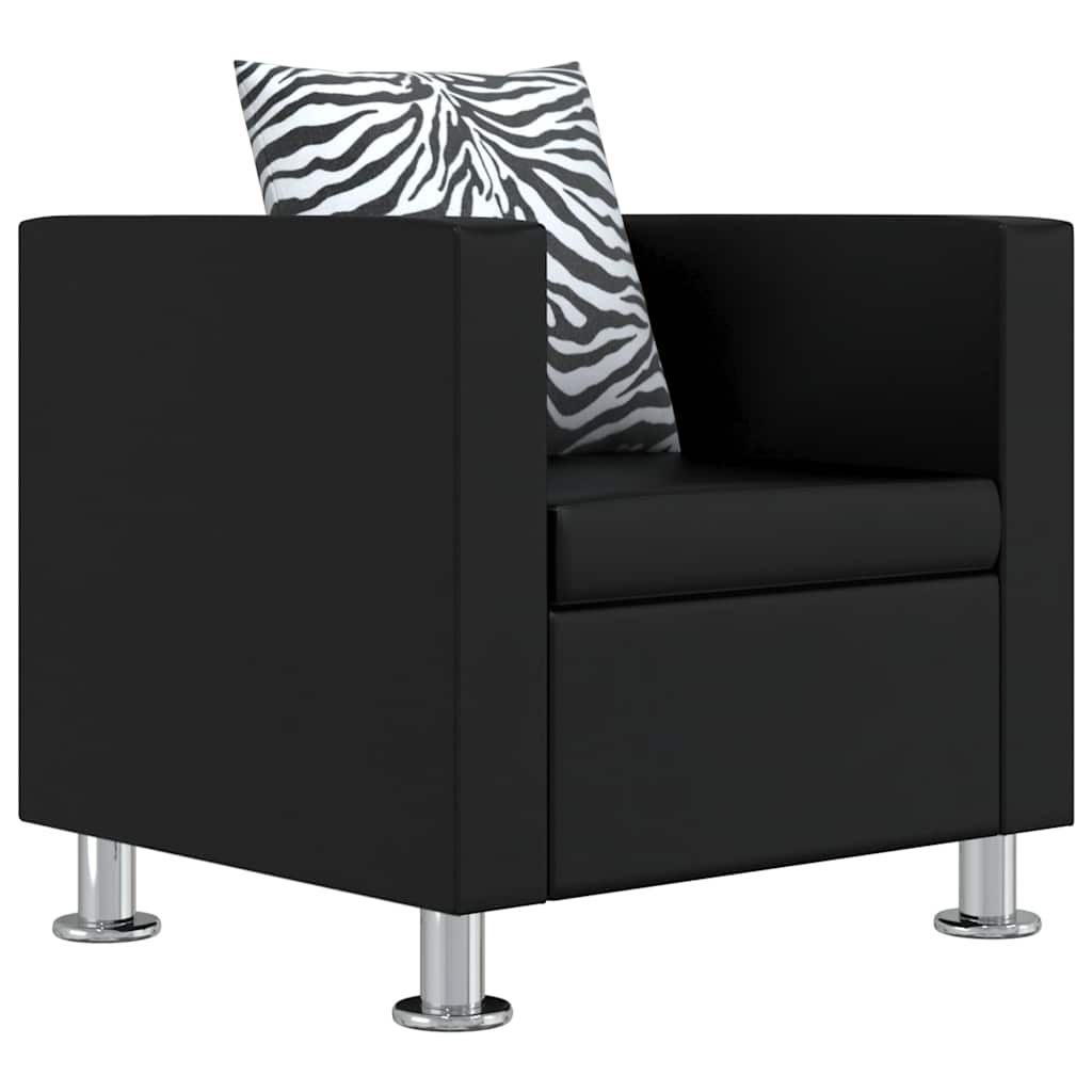 Sofa-Set Kunstleder 3-Sitzer + 2-Sitzer + Sessel Schwarz